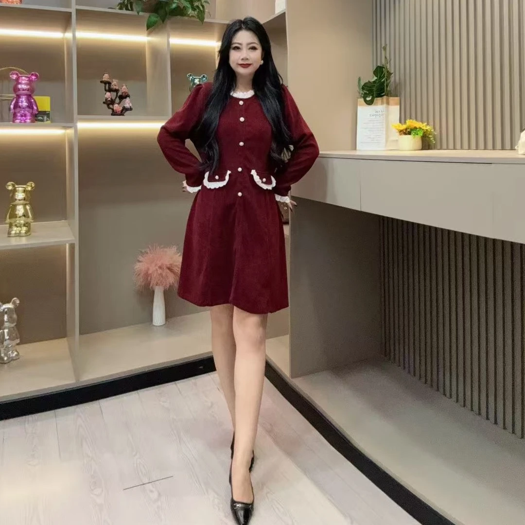 冬季连衣裙-多 7561时尚潮流田园风菲边显瘦款胖MM大码女装新款