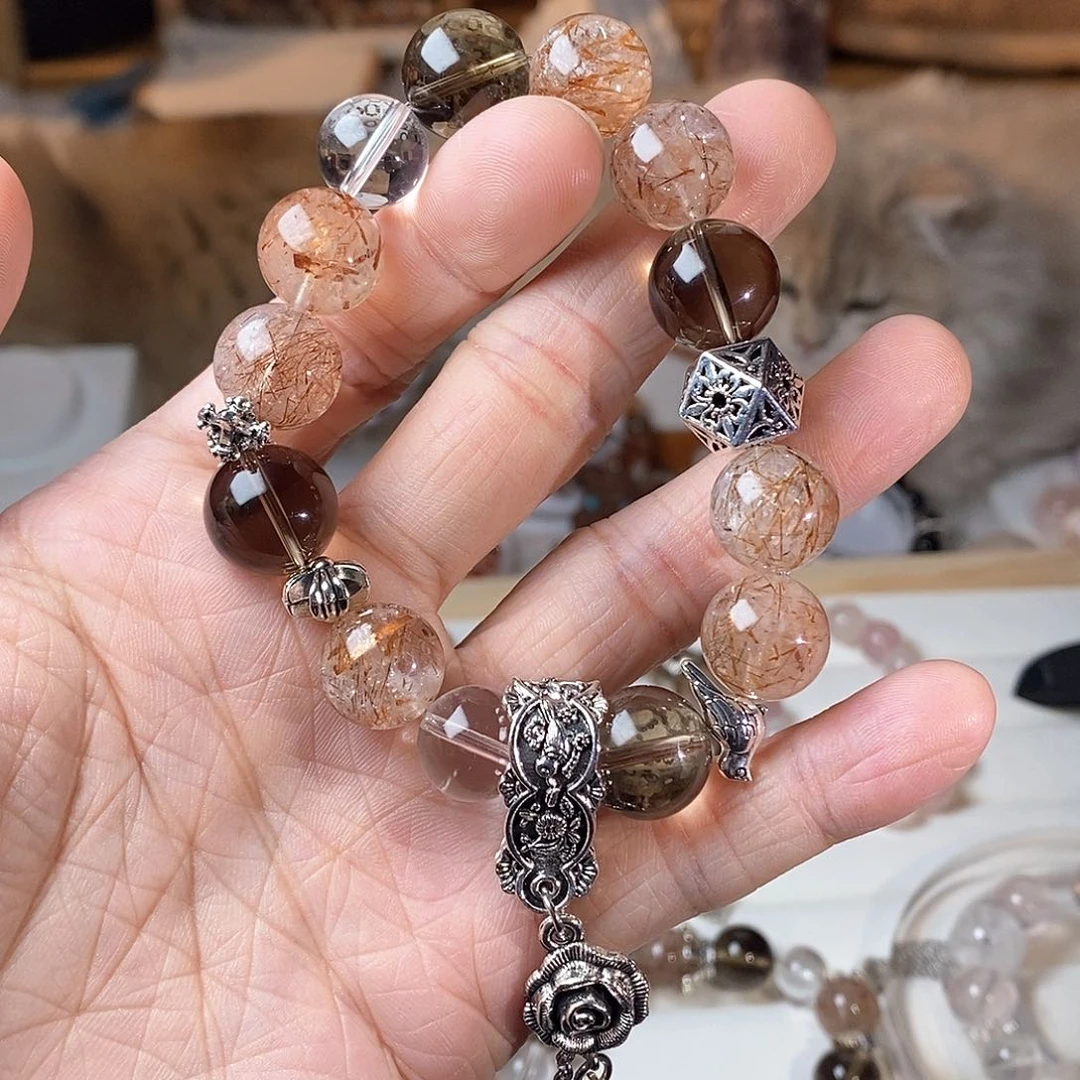 水晶手链未镶嵌14mm黑金超茶晶