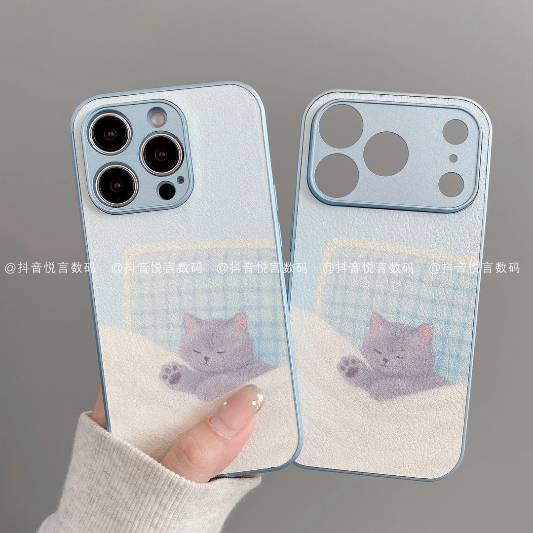 金属皮革适用iphone17promax苹果16手机壳15/14/13/12/11华为小猫