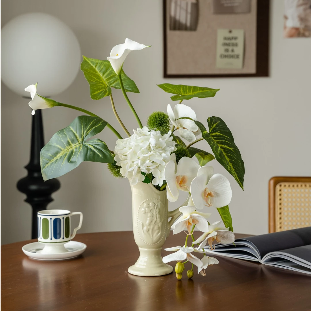 设计师款仿真花艺白色绣球奶油风法式复古家居软装桌花电视柜摆件