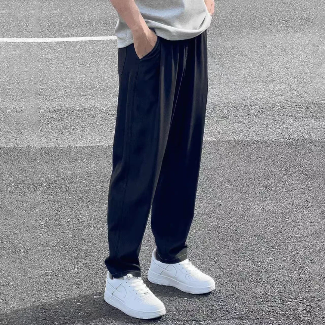 冰丝软牛仔裤微锥凉感宽松休闲裤男士直筒垂感单宁蓝复古长裤子