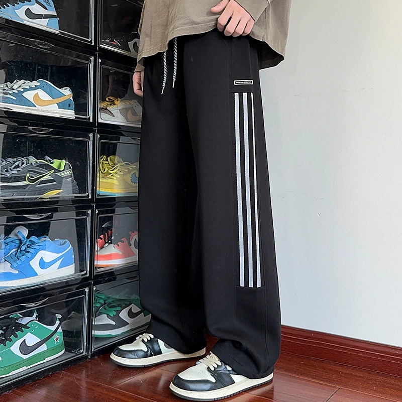 2025新款青少年百搭直筒加长运动休闲裤学生宽松直筒裤脚可调节