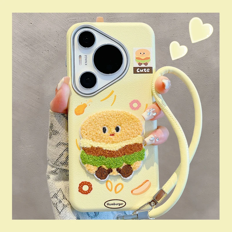 适用华为pura70pro+手机壳mate70pro秋冬立体刺绣薯条汉堡mate60p