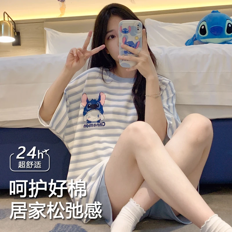 睡衣女款夏季卡通可爱家居服条纹ins风小个子少女大学生2025新款