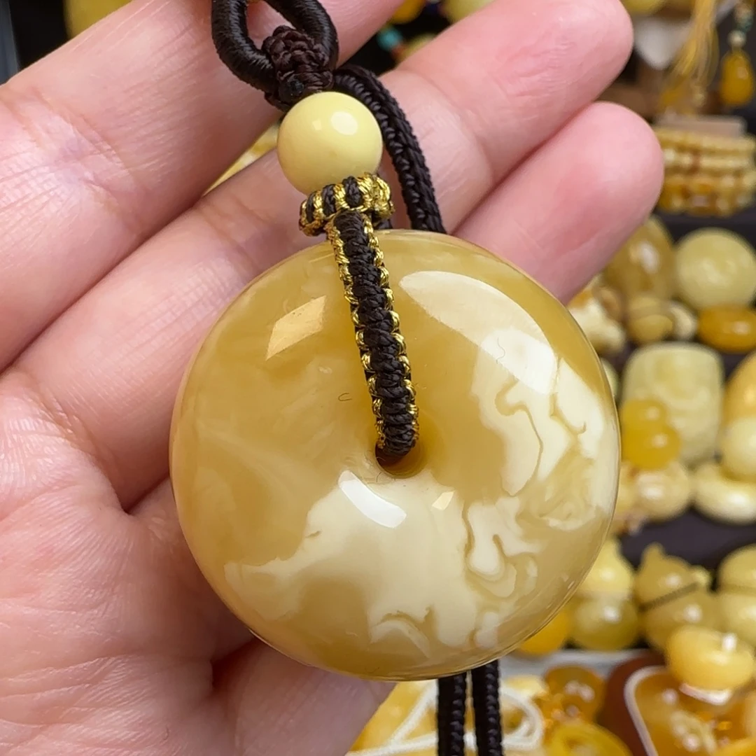 琥珀未镶嵌套链天然俄料蜜蜡墩子吊坠