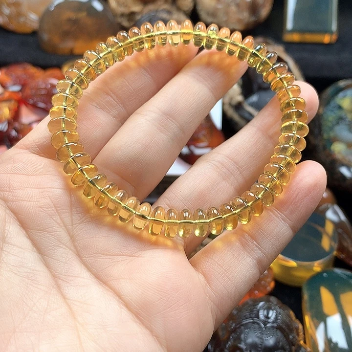 琥珀未镶嵌裸石蓝珀算盘珠手串