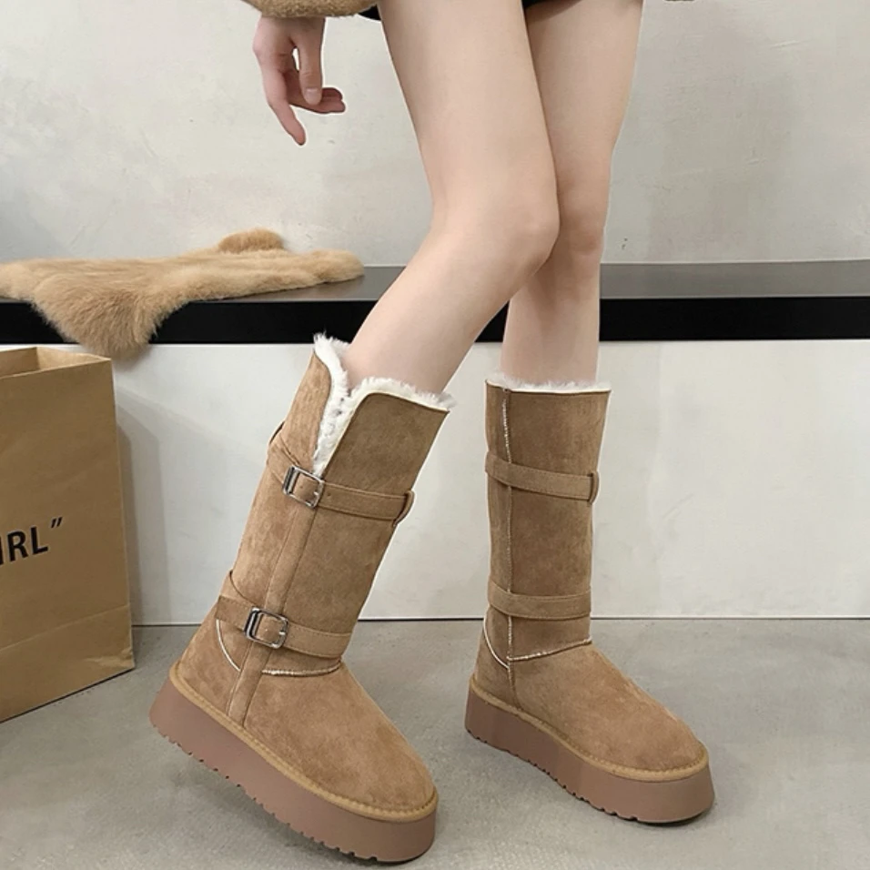 厚底雪地靴女款2025冬季新款长筒加绒加厚保暖高筒靴