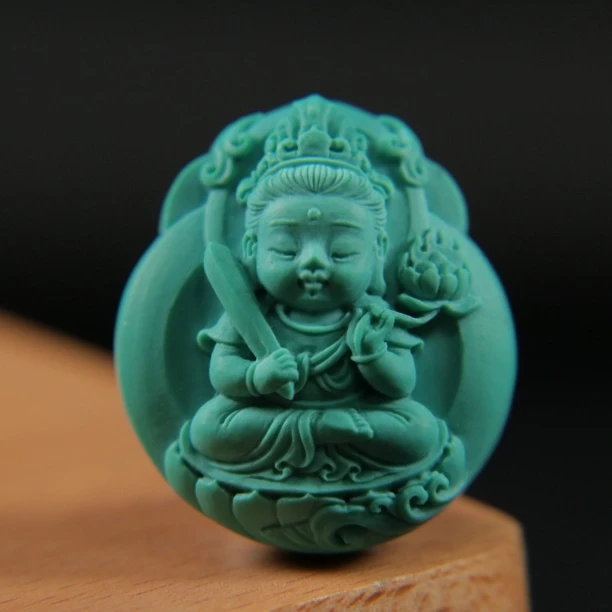 原矿绿松石虚空藏菩萨宝宝佛,尺寸24×27.6×13mm,重11.1g
