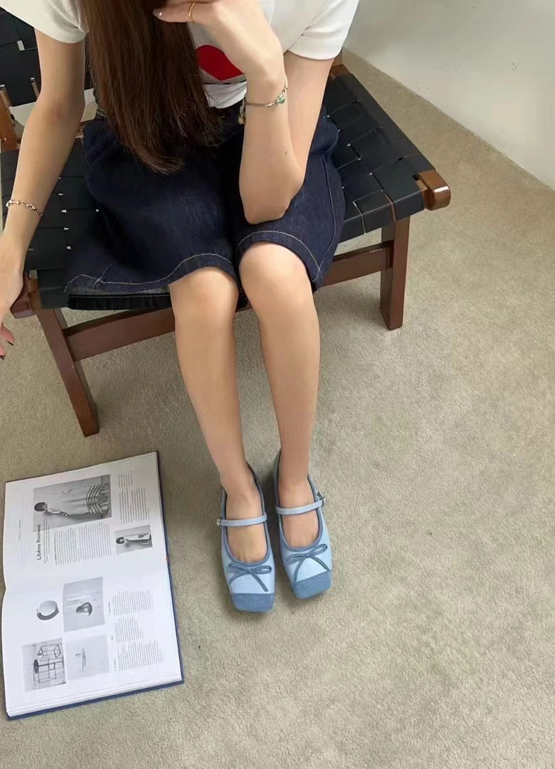 米古古DS# 8202# 韩系舒适方头蝴蝶结单鞋