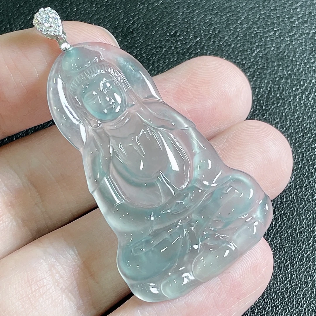 天然A货翡翠蓝冰净瓶观音吊坠1399（多样性发货）