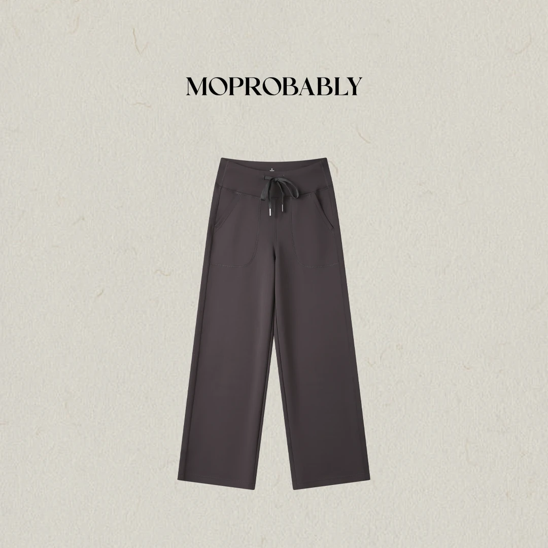 Moprobably李予诺「隐舒」简约系带松紧腰前口袋直筒休闲裤L5351014