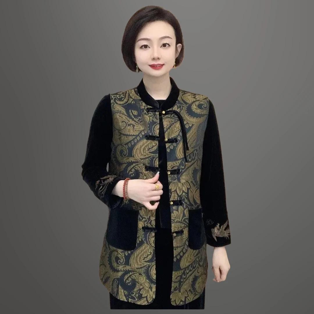 8250妈妈秋装马甲外套中老年女装春秋款坎肩背心外穿唐装上衣80