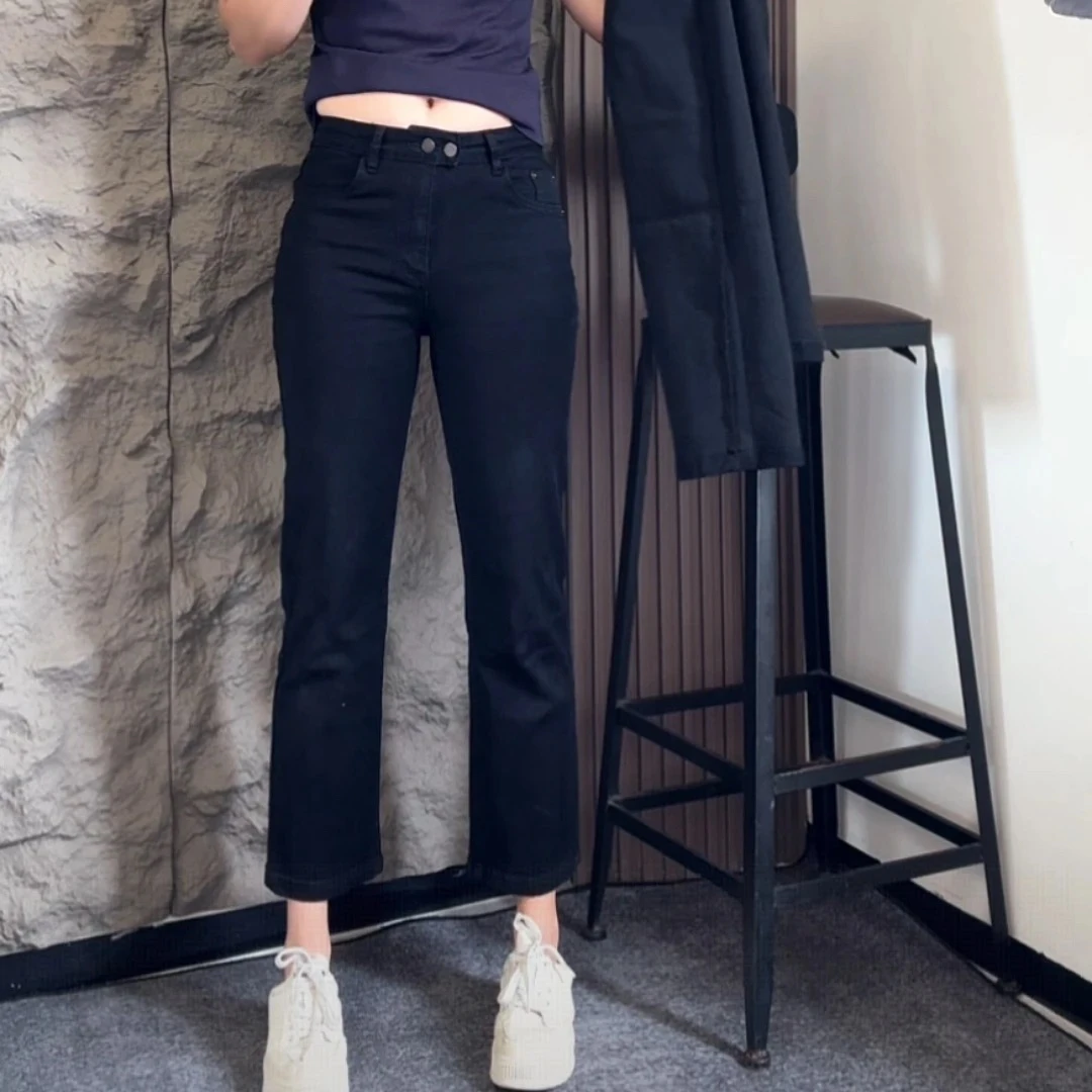 九分烟管小直筒牛仔裤880011中腰弹力百搭显瘦女款