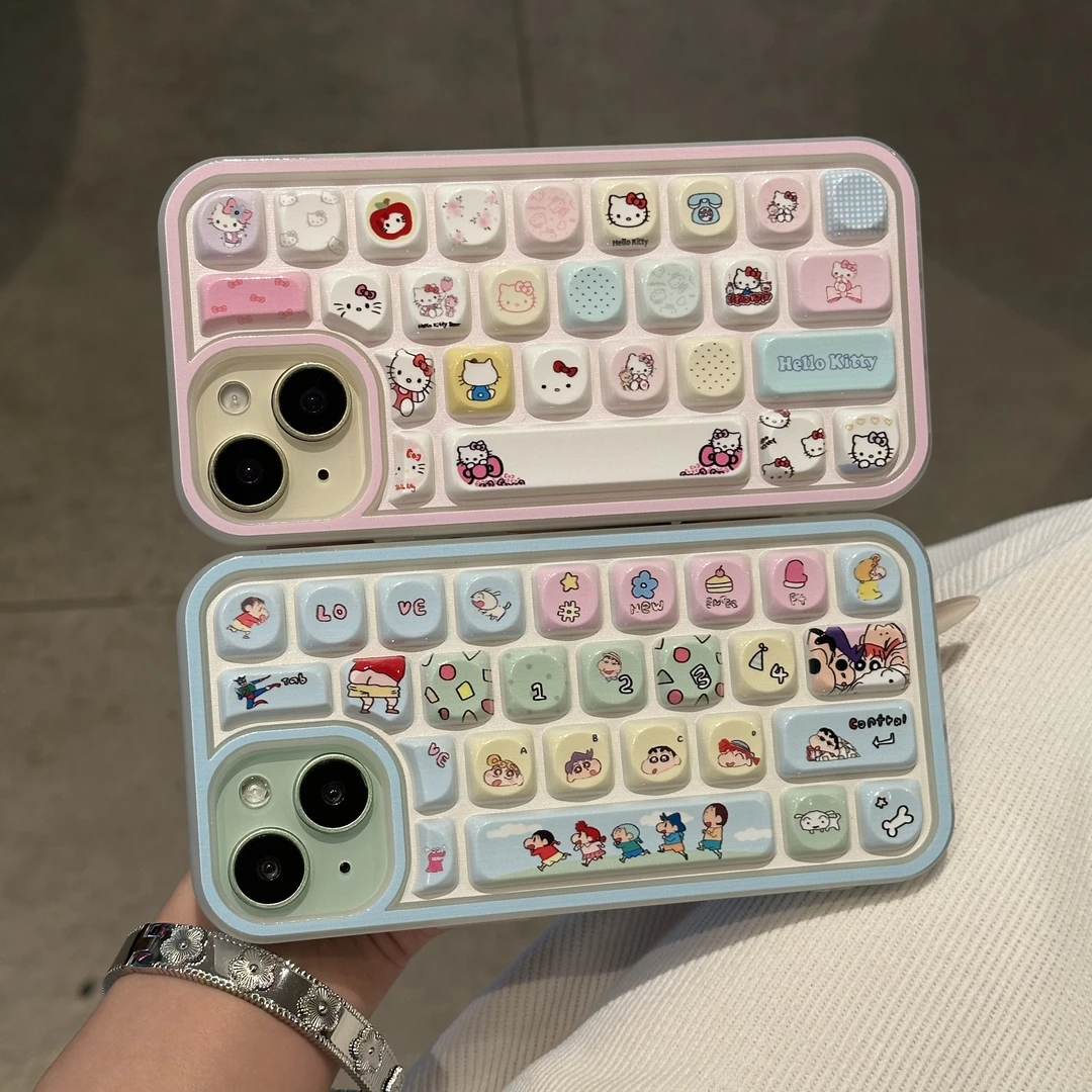 创意KT小新立体键盘壳适用苹果16promax手机壳15防摔14/13/12软套