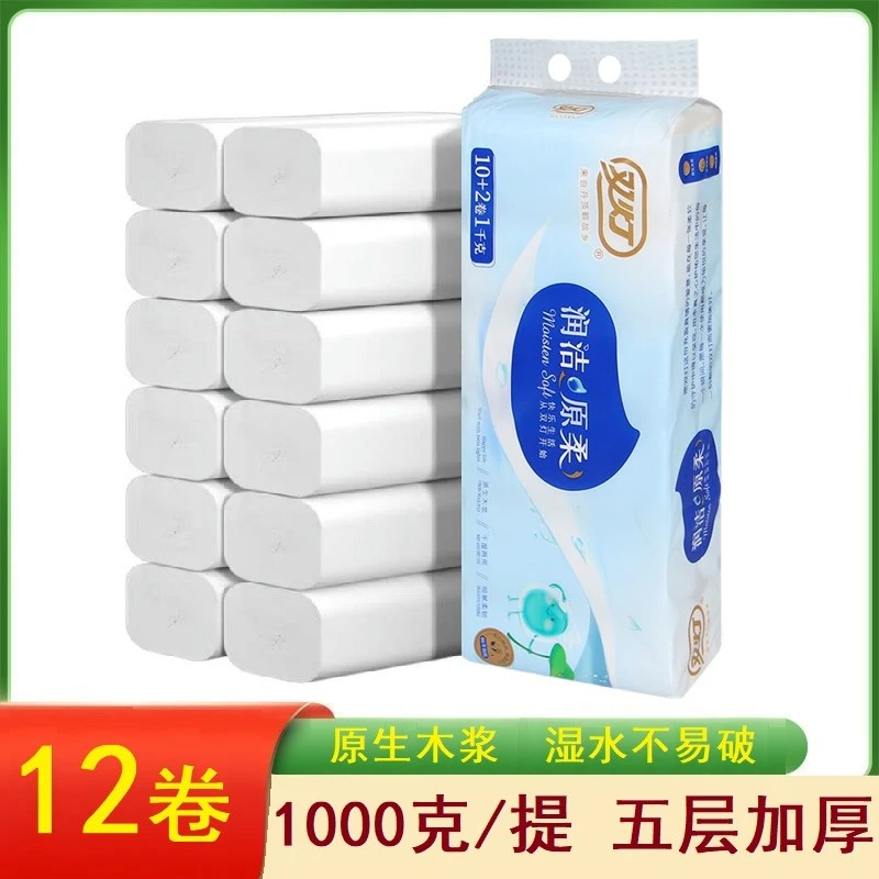 双灯卫生纸1000g卷纸无芯厕纸12大卷干湿两用家庭实惠装母婴批发