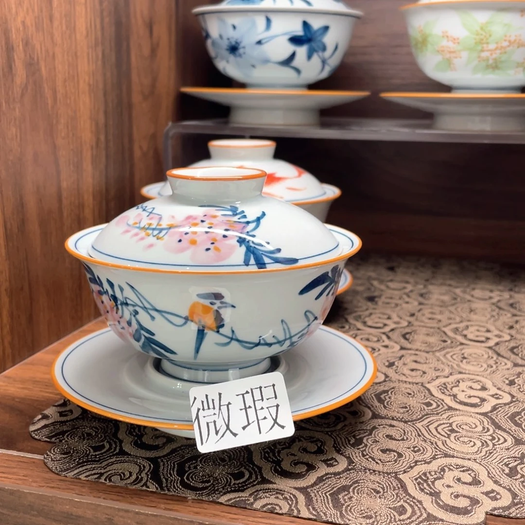 釉下手绘茶具微瑕