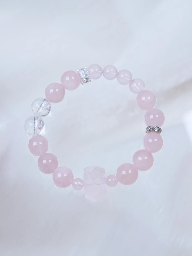 【桃气】马达加斯加粉水晶手链女马粉果冻招桃花粉晶手链芙蓉石手串
