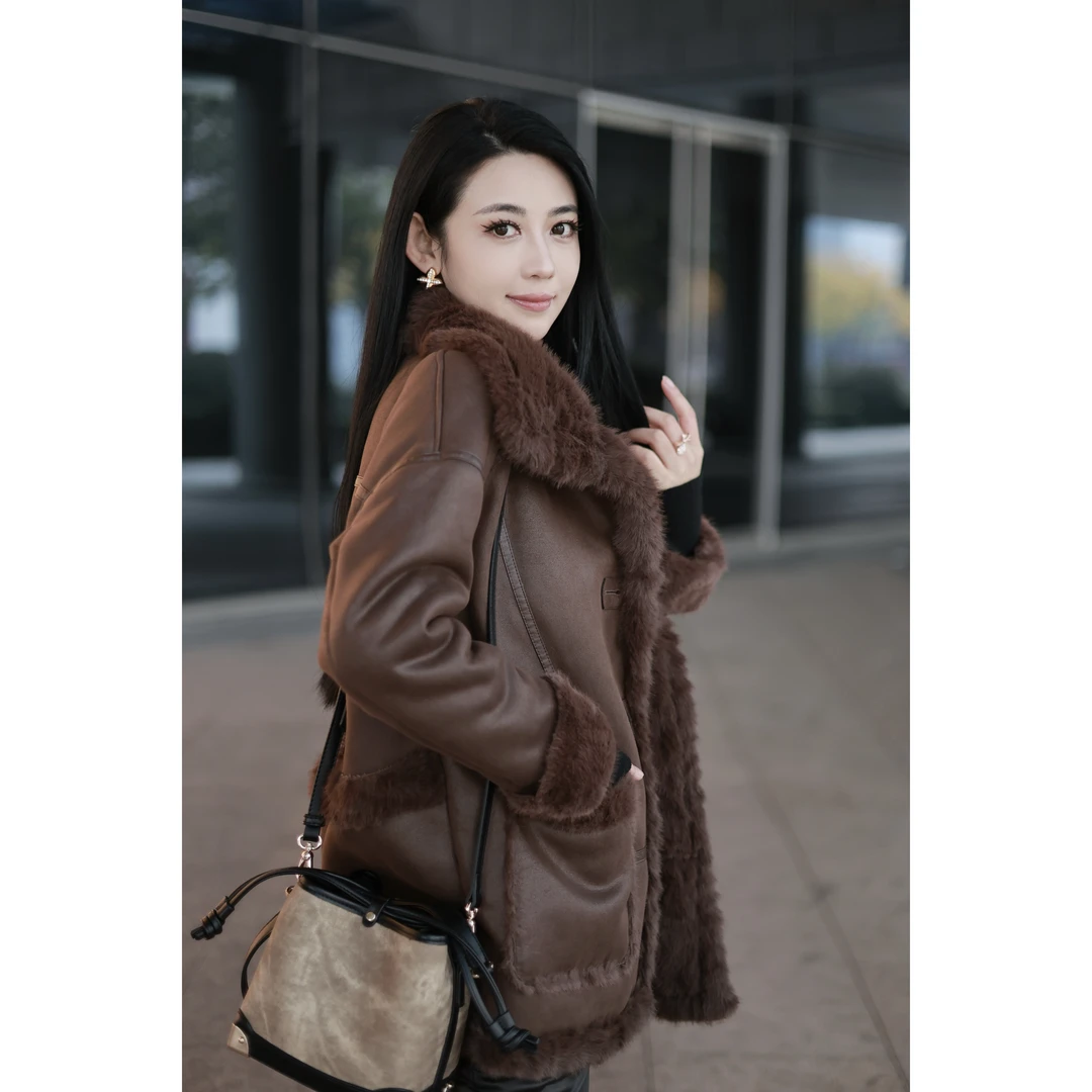 【栎姐专属999】冬季新款外套女士时尚休闲加绒加厚保暖毛毛外套