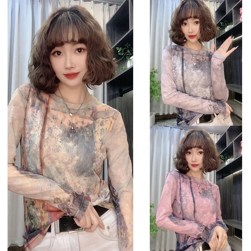 2025夏季新款洋气小众长袖防晒衣时尚大码印花T恤女显瘦百搭上衣