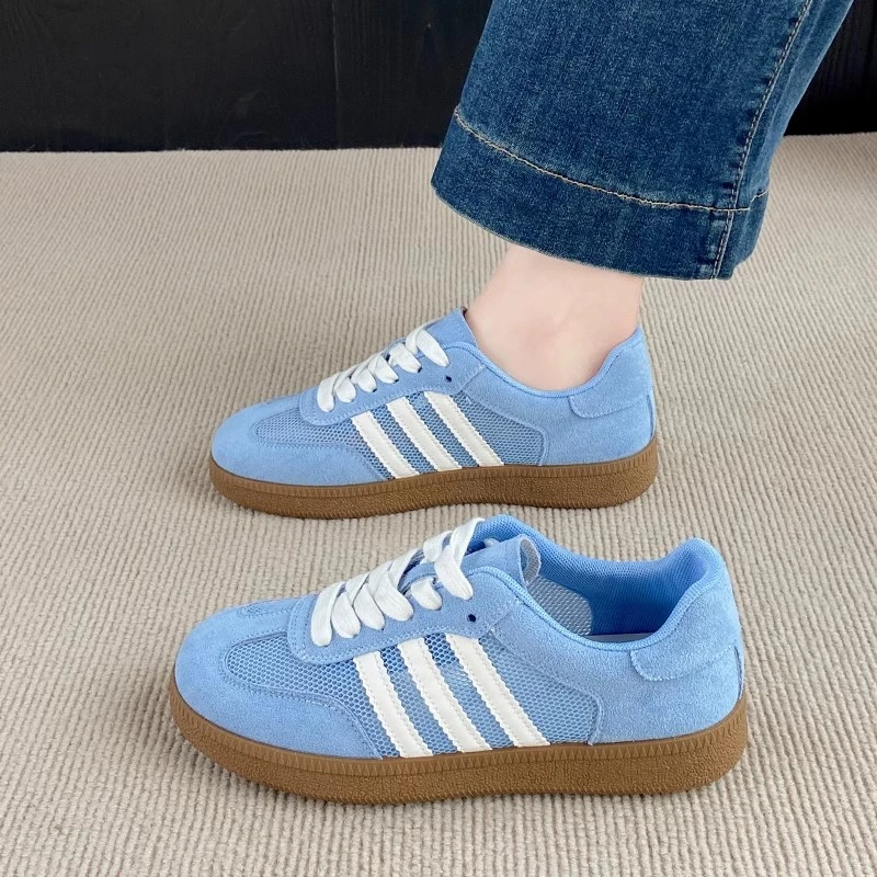 复古轻便网面德训鞋2025夏天新款透气鞋子平底爆款科二练车专用鞋