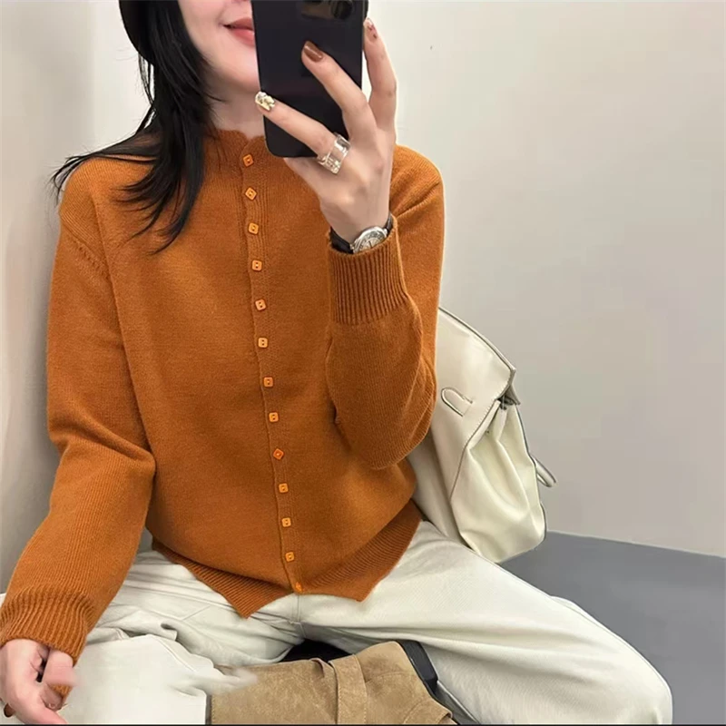 [方糖扣]网红气质显瘦韩版半高领针织开衫毛衣打底衫女上衣秋冬