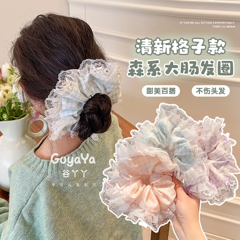 森系少女蕾丝花边大肠圈女童宝宝甜美丸子头发圈女孩公主头花发饰