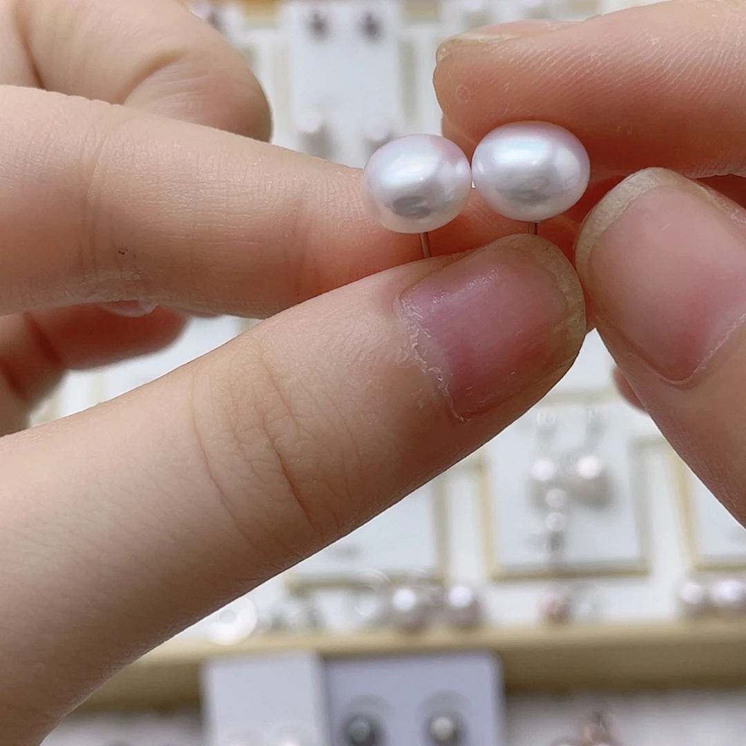 焰***)银S925镶嵌淡水珍珠耳饰