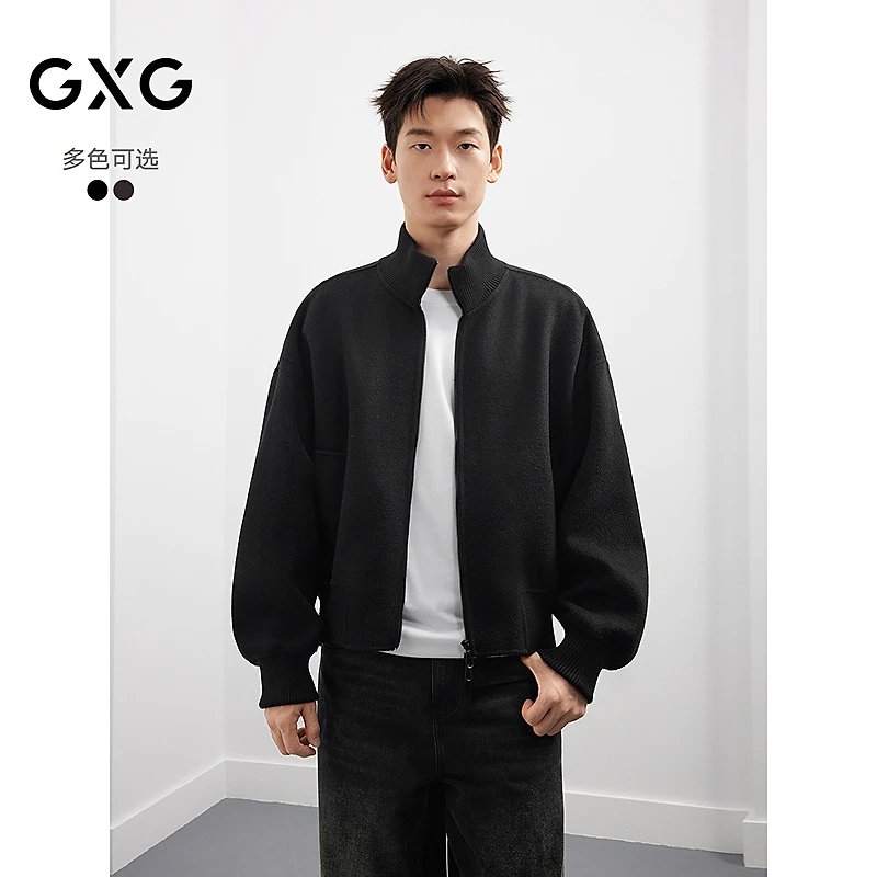 GXG男装美式休闲立领双面呢短款大衣男25年冬新款#G25D064001