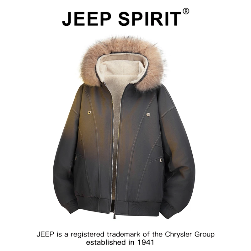 JEEPSPIRIT吉普座山雕连帽羽绒棉服男冬季加厚保暖棉衣情侣外套潮