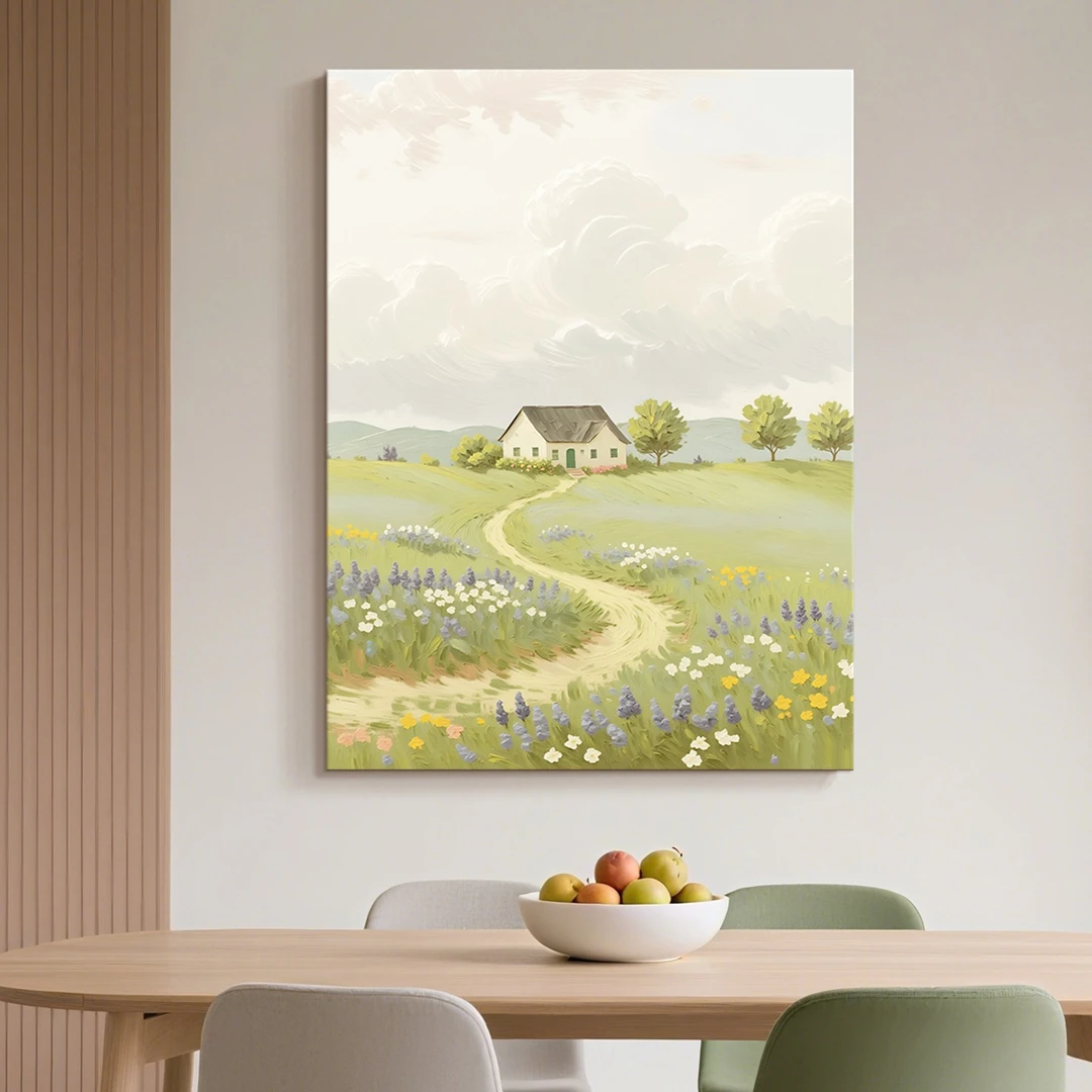 纯手绘油画立体肌理春野逸居现代风景挂画手工装饰画玄关