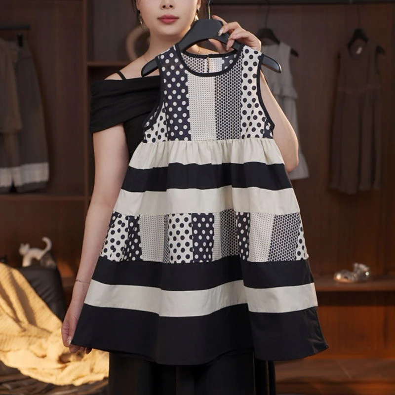 *浮云织梦*儿童无袖连衣裙拼接撞色复古裙子女童新款25004