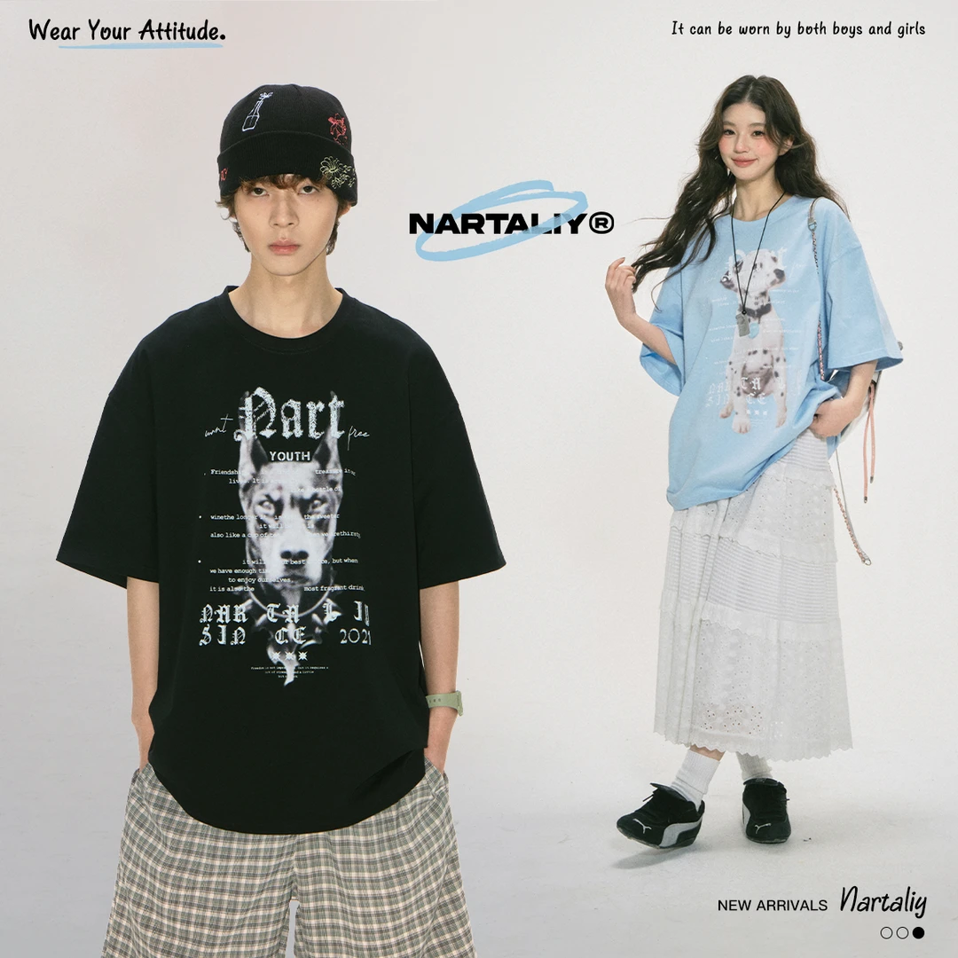 NARTALIY斑点狗数码印花短袖男女纯棉夏季国潮牌t恤情侣半袖T420