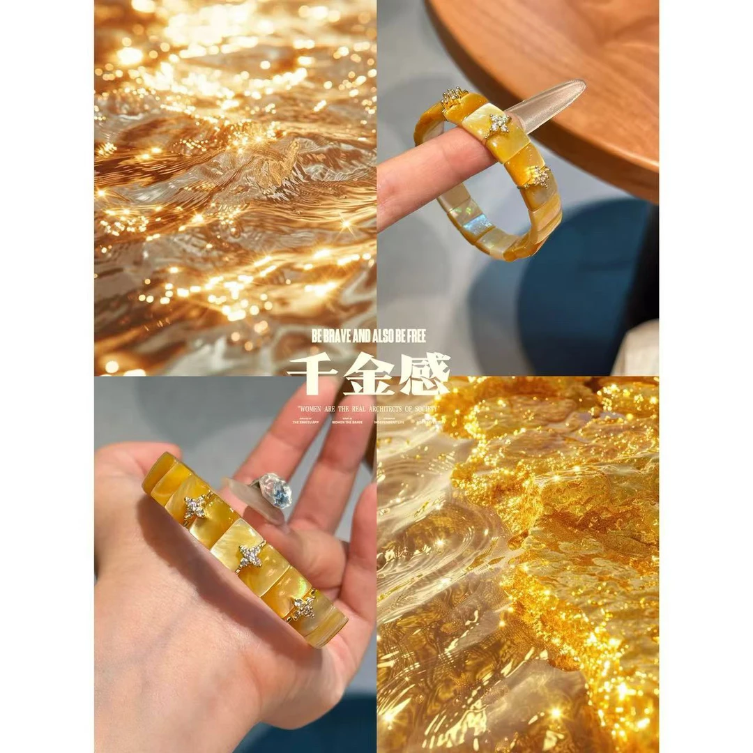 合金贝壳手链 【千金感】天然金贝母四叶草高级感手牌手链