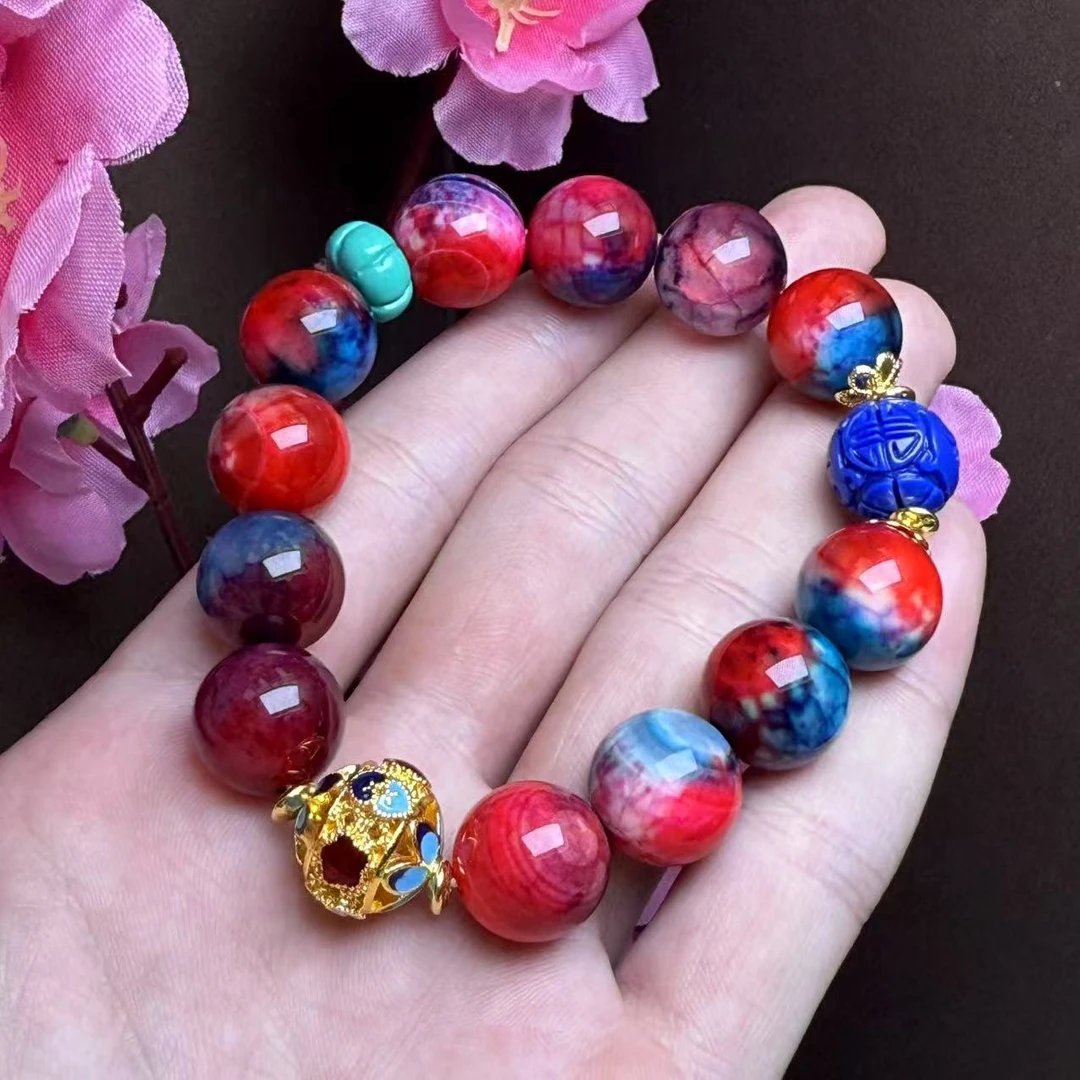 S8201【福嘟嘟珠宝】七彩霞光药王石玛瑙手串-送礼佳品-卡14+