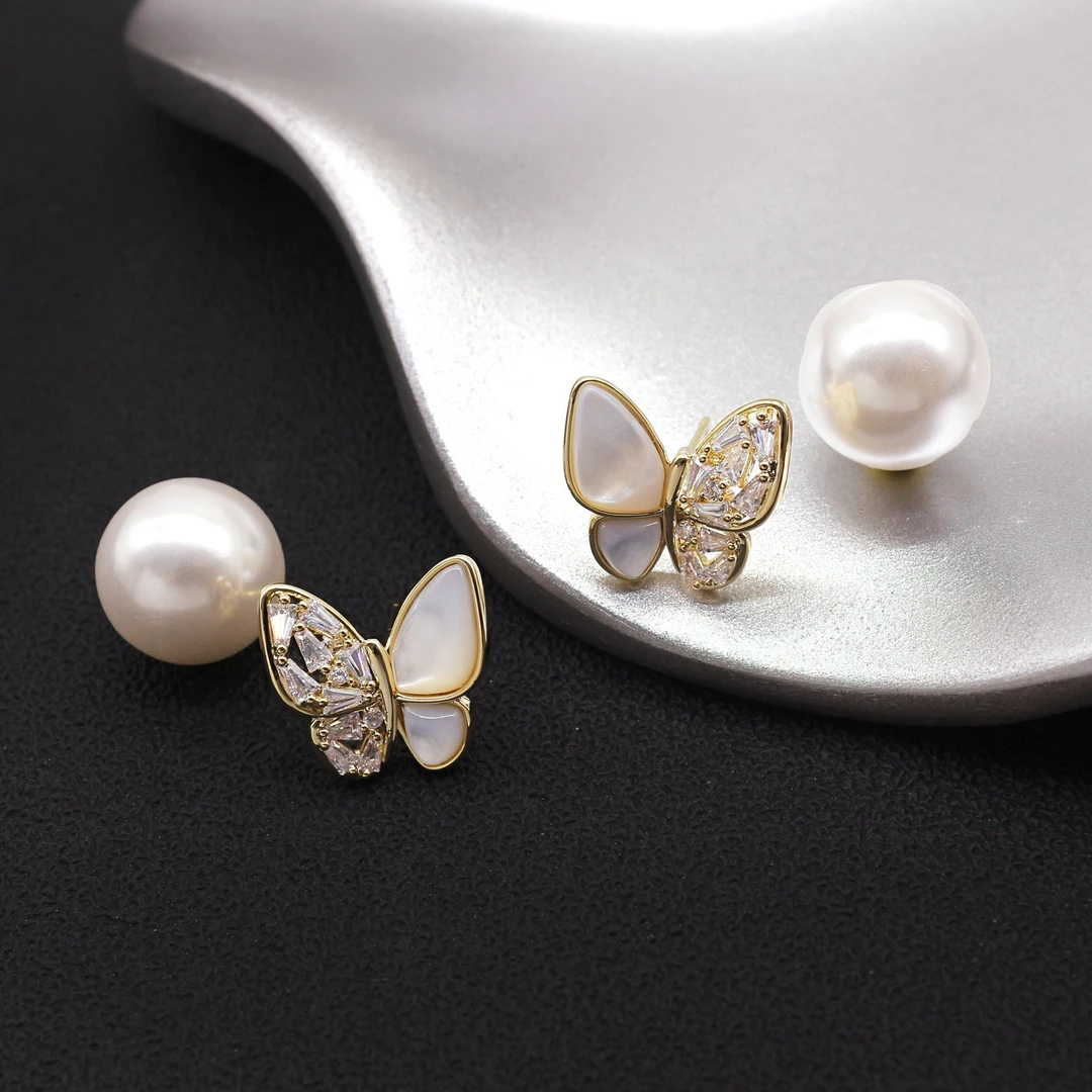 925银耳饰 925银针精致气质耳饰蝴蝶耳钉高级感前后两戴设计耳环