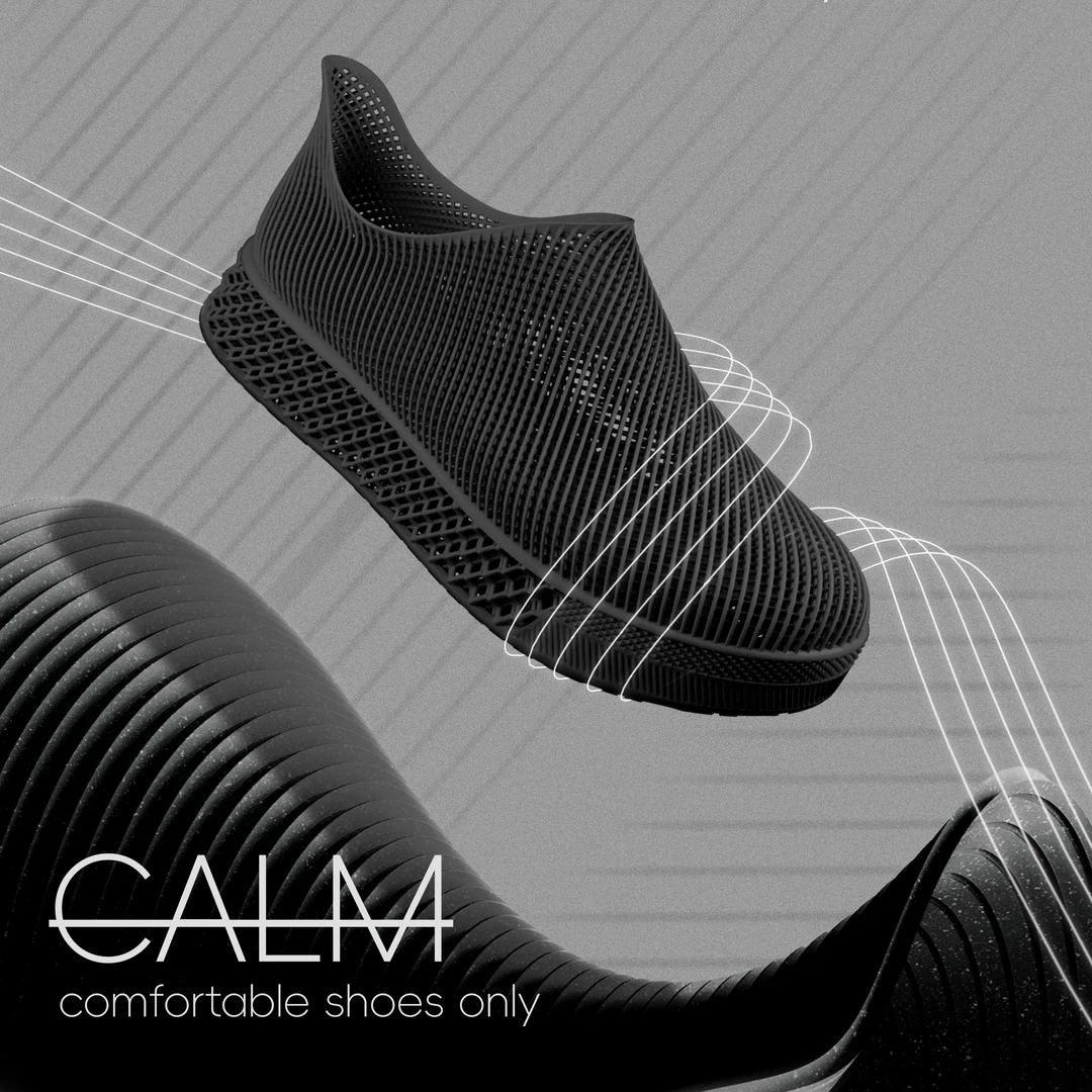 戟风3D打印板鞋Calm男女情侣运动休闲透气干爽软底洞洞鞋四季防滑
