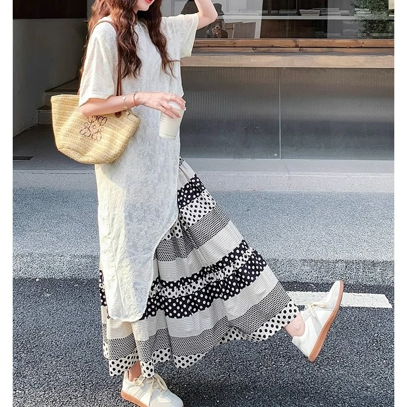 8477韩系穿搭时尚套装女夏季新款蕾丝不规则上衣显瘦半身裙两件套