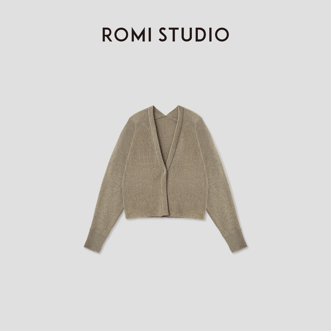 ROMI STUDIO“棕标系列”腔调穿搭羊毛羊绒混纺V领针织开衫23AWM333