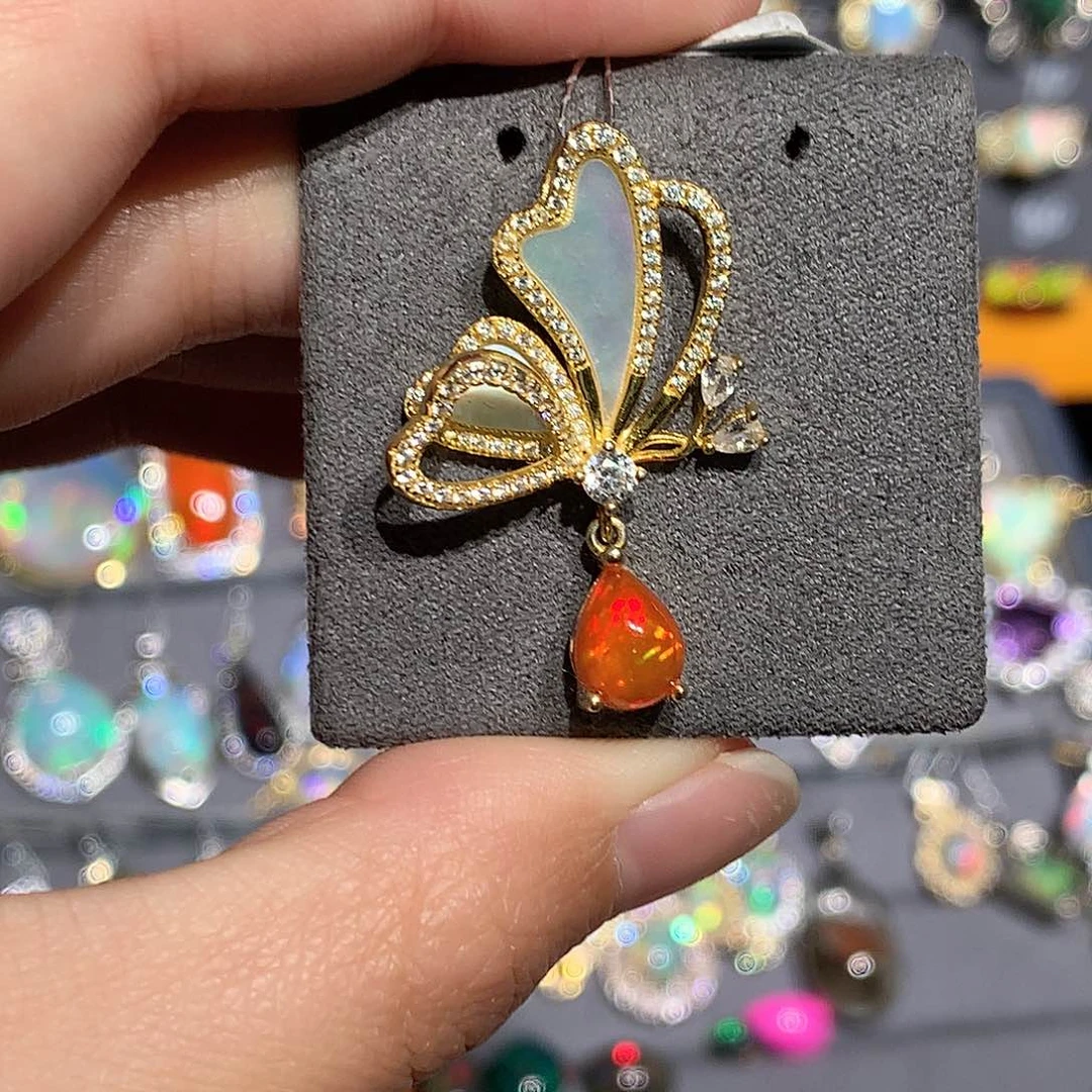 欧泊银S925镶嵌欧泊吊坠y