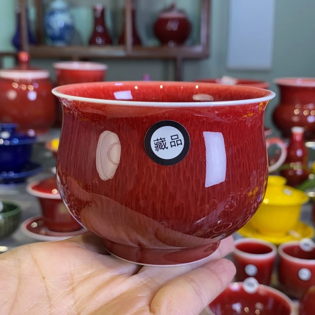 清欢雅玩原矿郎红藏品大福桶杯
