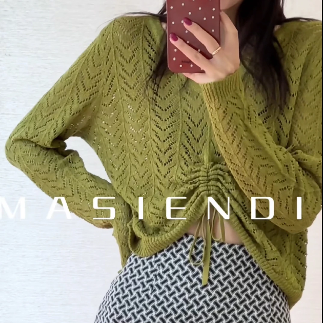 MASIENDI/玛丝恩迪长袖镂空抽绳套头宽松针织衫73998