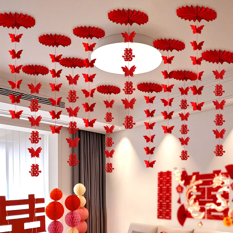 结婚房布置套装客厅结婚装饰男女方新房喜字吊顶拉花房间挂饰用品