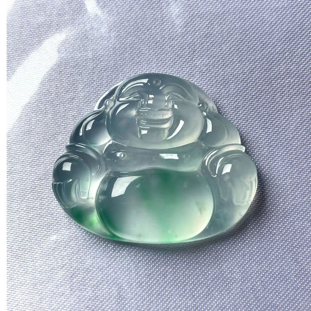 天然a货缅甸翡翠飘阳绿佛公吊坠