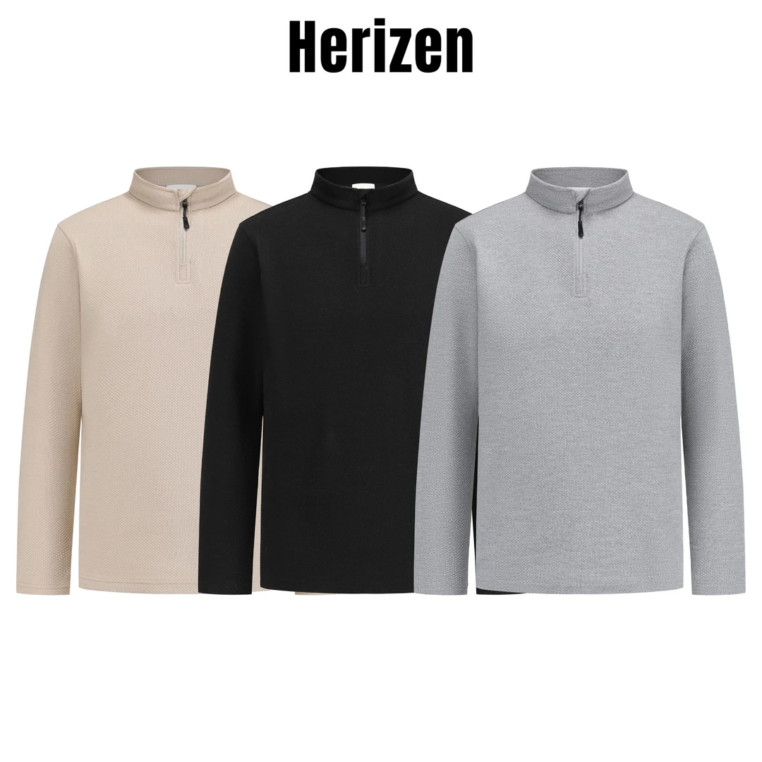 Herizen · 男士秋冬立领针织衫休闲时尚斜纹格打底卫衣DRC03001