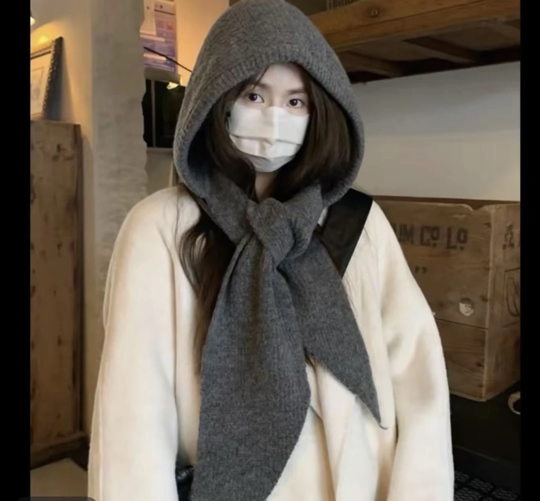 【嘟嘟专属】巴拉克拉法帽女秋冬季保暖毛线帽子围巾一体连帽针织帽