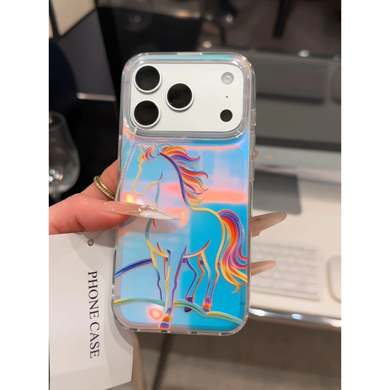 线条彩色马适用苹果17pro手机壳16pm大孔极光金华为p80荣耀小米17