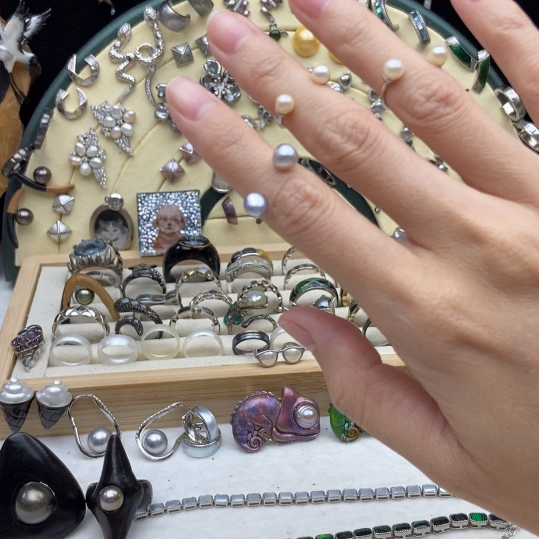 银S925镶嵌海水珍珠画框akoya珍珠关节戒