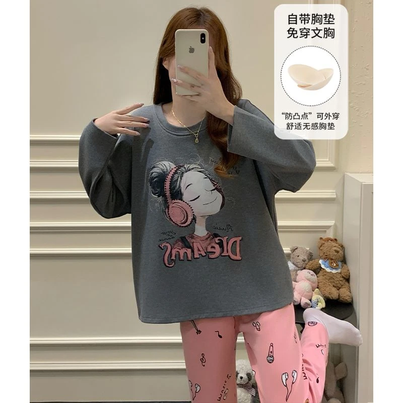 秋季长裤成人青年睡衣家居服套装家居服圆领秋韩版秋冬时尚休闲