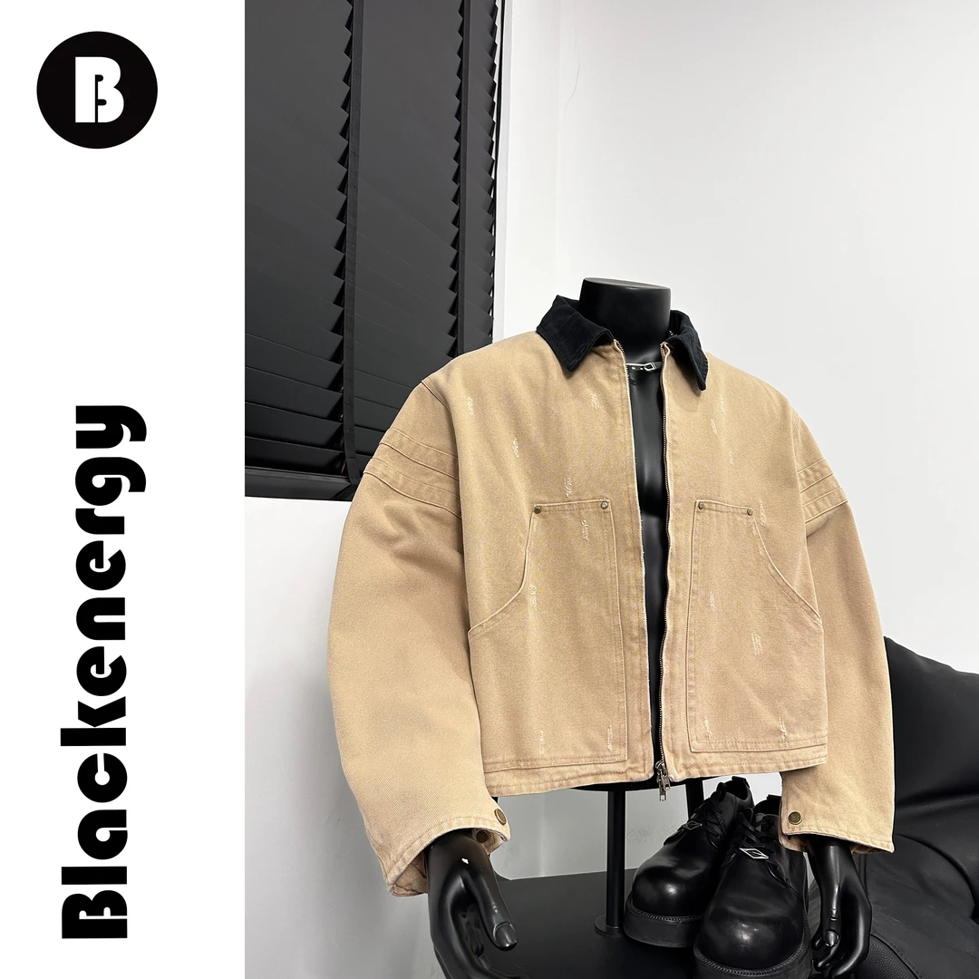 美式外套男春秋季小众复古cleanfit重磅高级感短款boxy夹克国潮