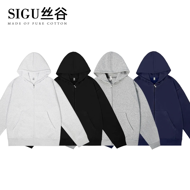 宫学道连帽纺棉开衫外套纯色秋冬情侣潮流宽松Clean Fit-w2556